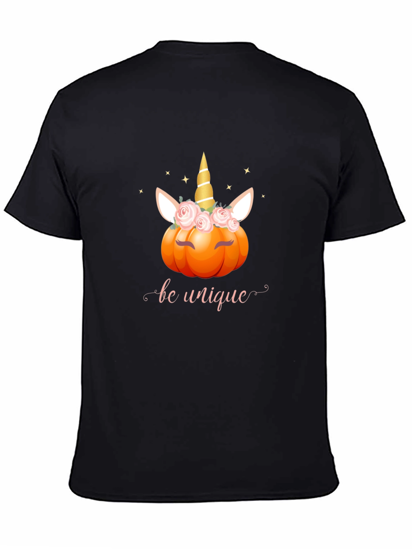 Unicorn Pumpkin Be Unique Black T-Shirt