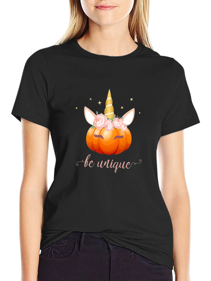 Unicorn Pumpkin Be Unique Black T-Shirt