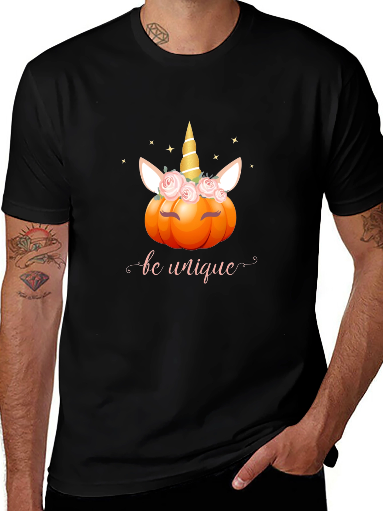 Unicorn Pumpkin Be Unique Black T-Shirt