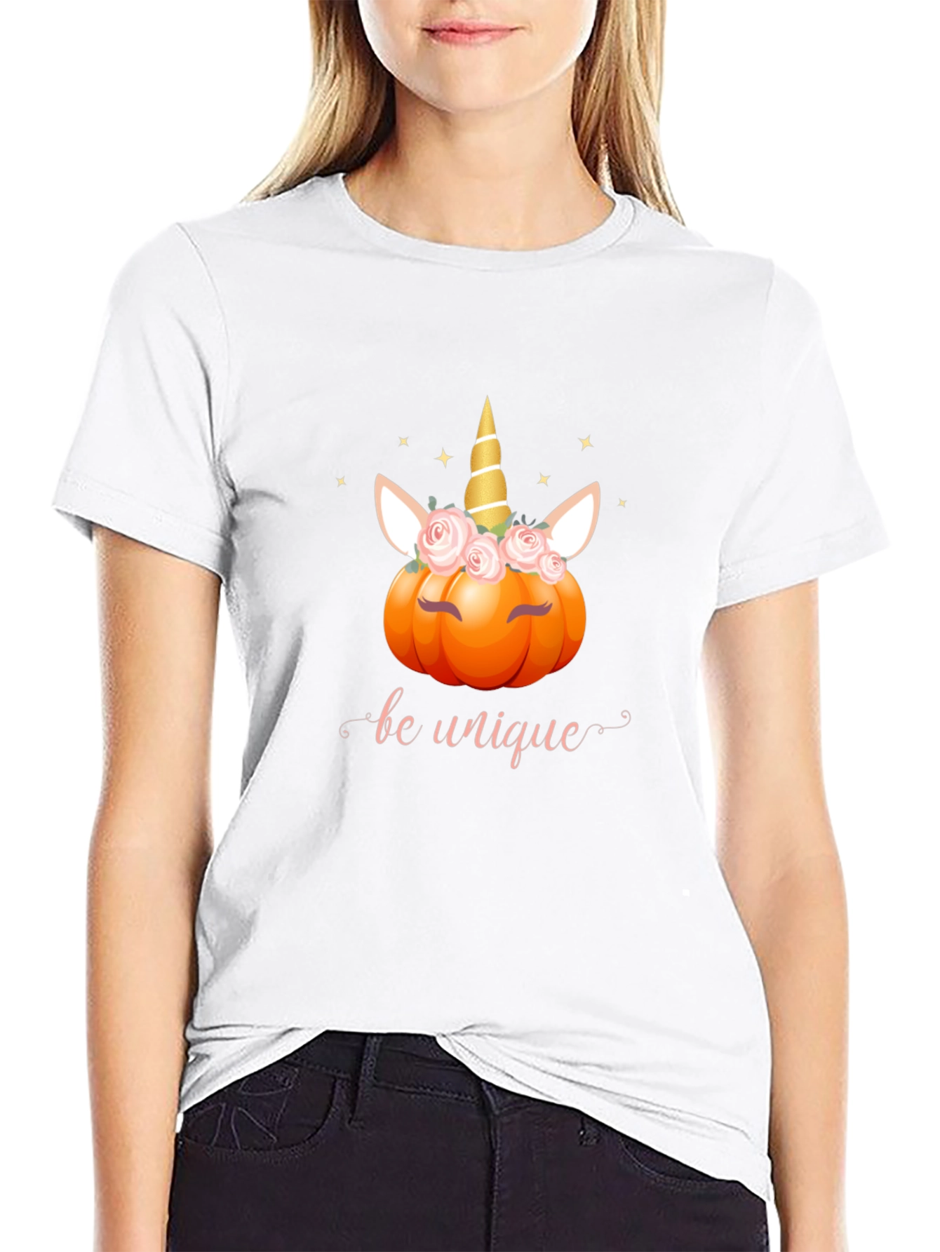 Unicorn Pumpkin Be Unique Black T-Shirt