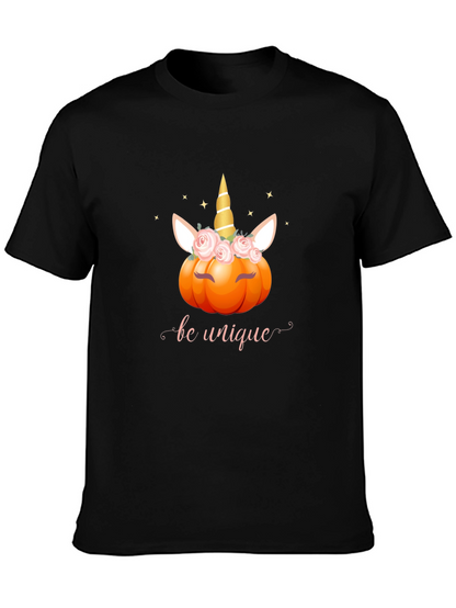 Unicorn Pumpkin Be Unique Black T-Shirt