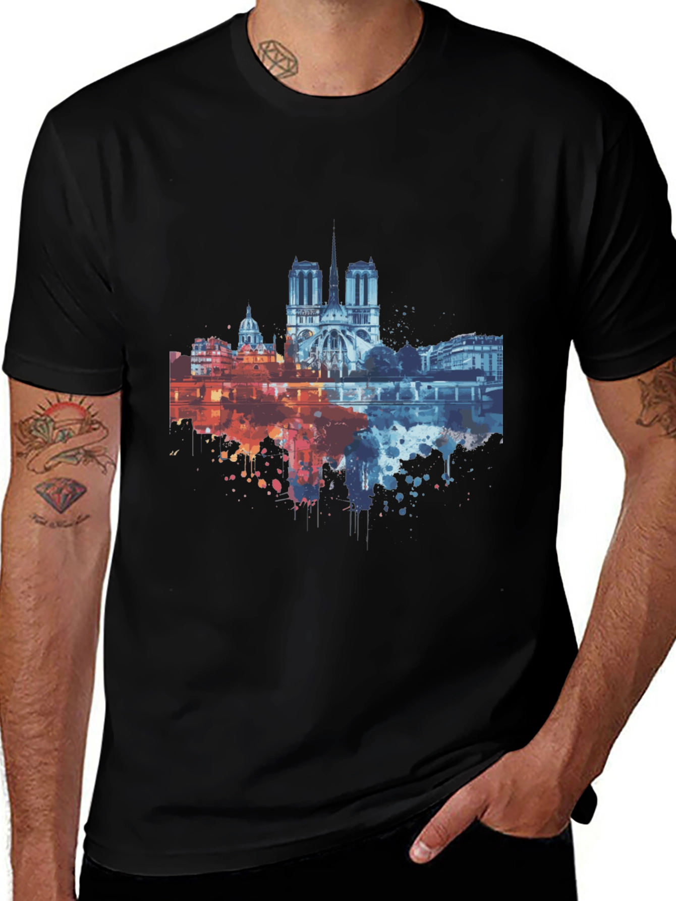 Paris Skyline Graphic Tee - Mens Black T-Shirt