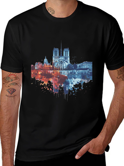 Paris Skyline Graphic Tee - Mens Black T-Shirt