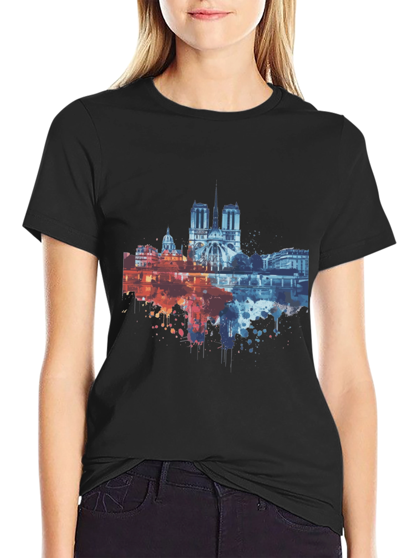 Paris Skyline Graphic Tee - Mens Black T-Shirt