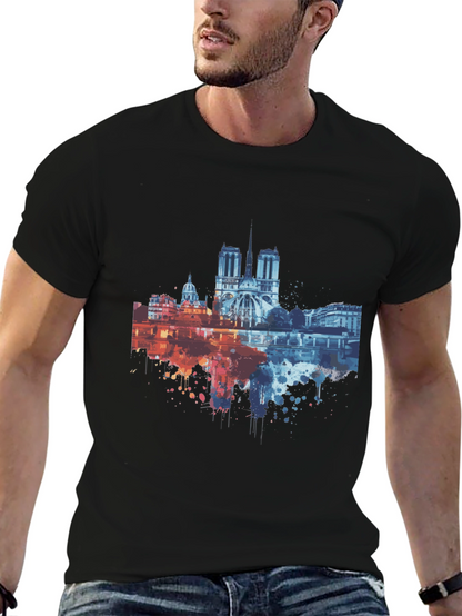 Paris Skyline Graphic Tee - Mens Black T-Shirt