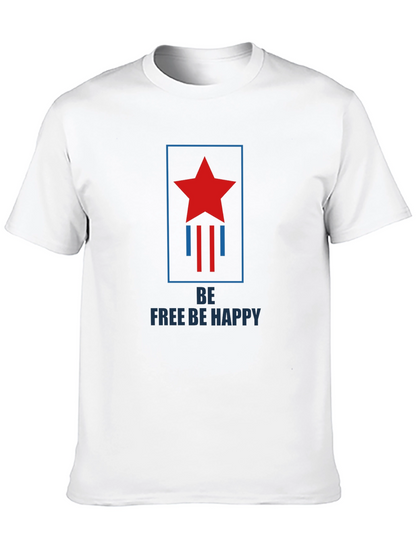 Be Free Be Happy Graphic Print Crew Neck T-Shirt