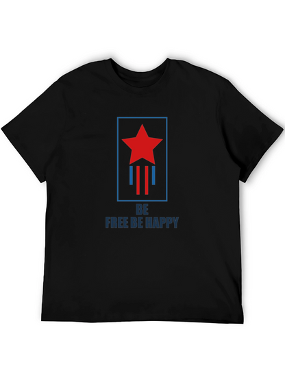 Be Free Be Happy Graphic Print Crew Neck T-Shirt