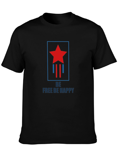 Be Free Be Happy Graphic Print Crew Neck T-Shirt