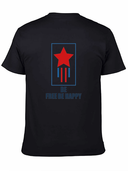 Be Free Be Happy Graphic Print Crew Neck T-Shirt