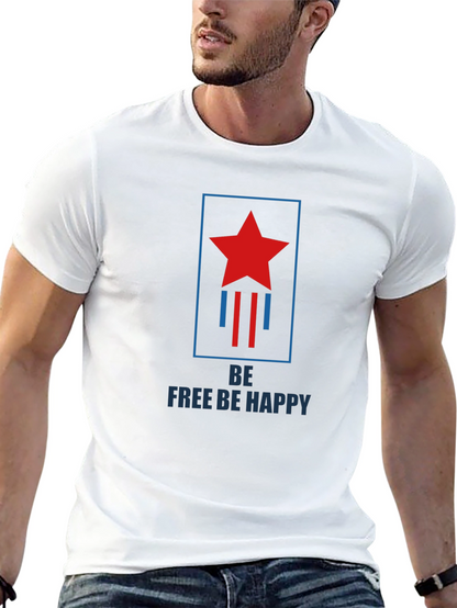 Be Free Be Happy Graphic Print Crew Neck T-Shirt
