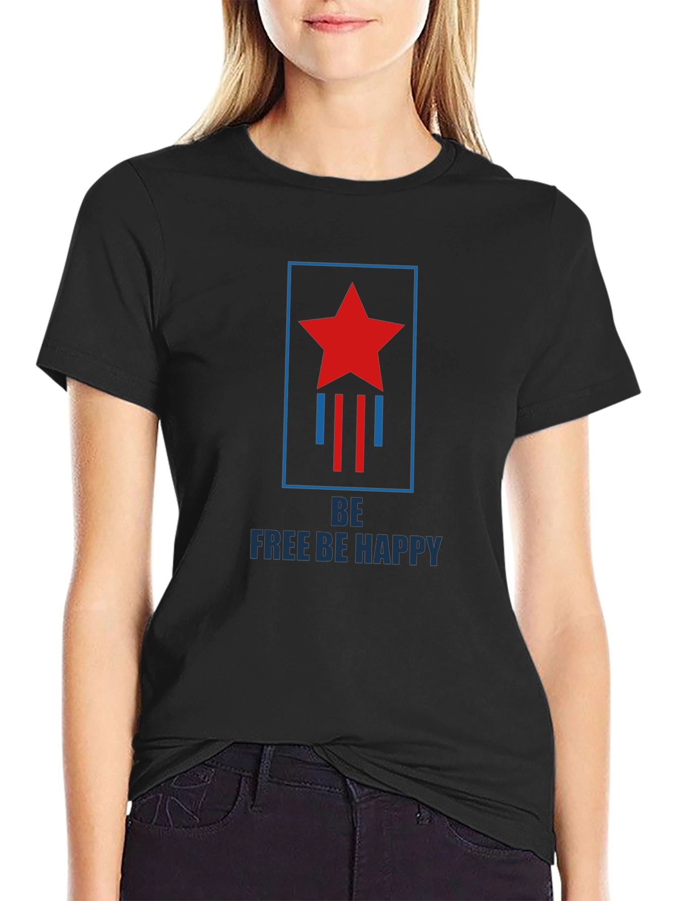 Be Free Be Happy Graphic Print Crew Neck T-Shirt