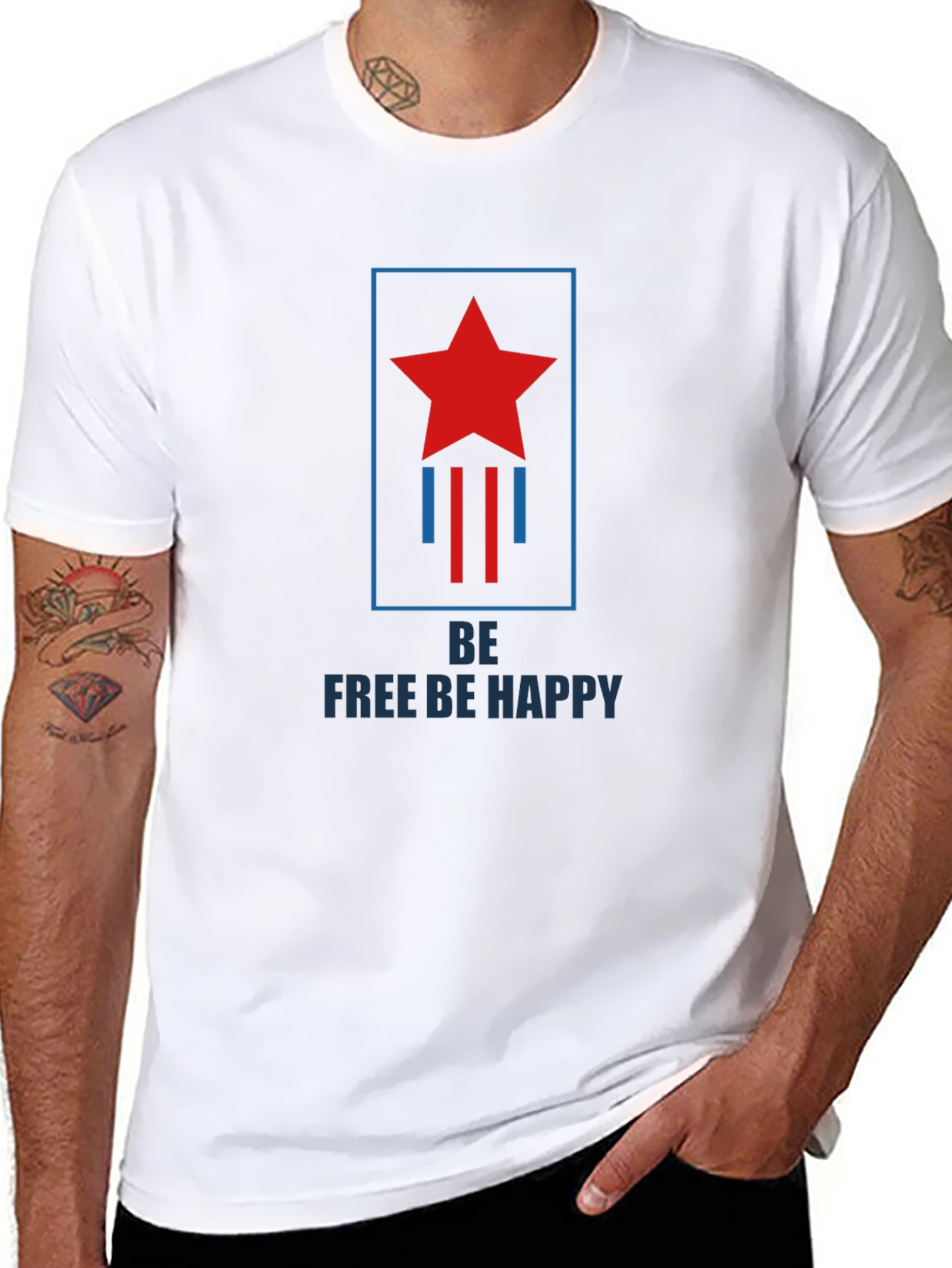 Be Free Be Happy Graphic Print Crew Neck T-Shirt