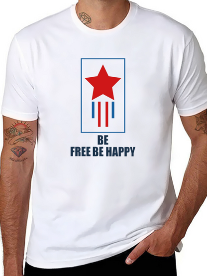 Be Free Be Happy Graphic Print Crew Neck T-Shirt
