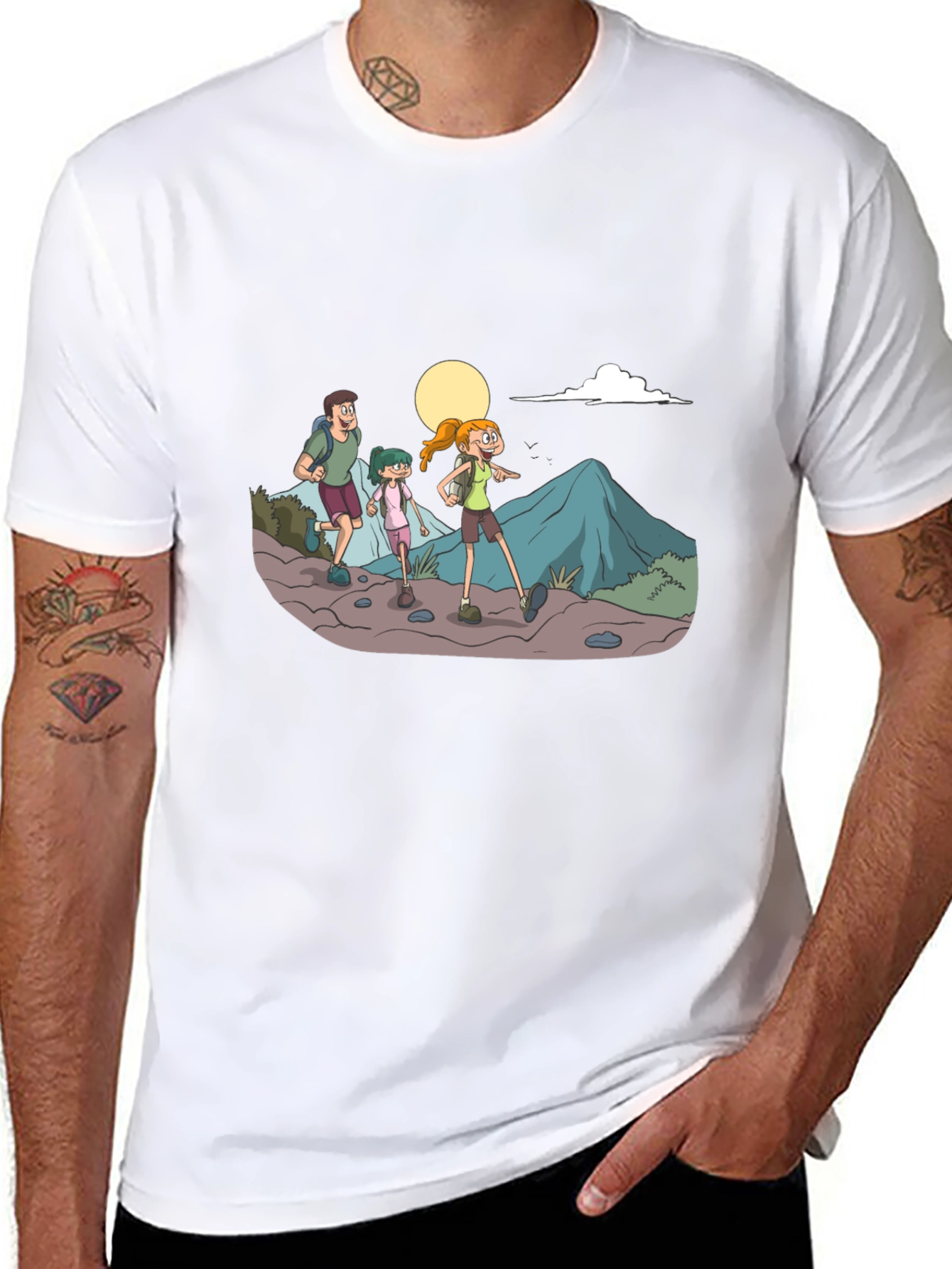 Hiking Family Graphic Tee - Black Cotton