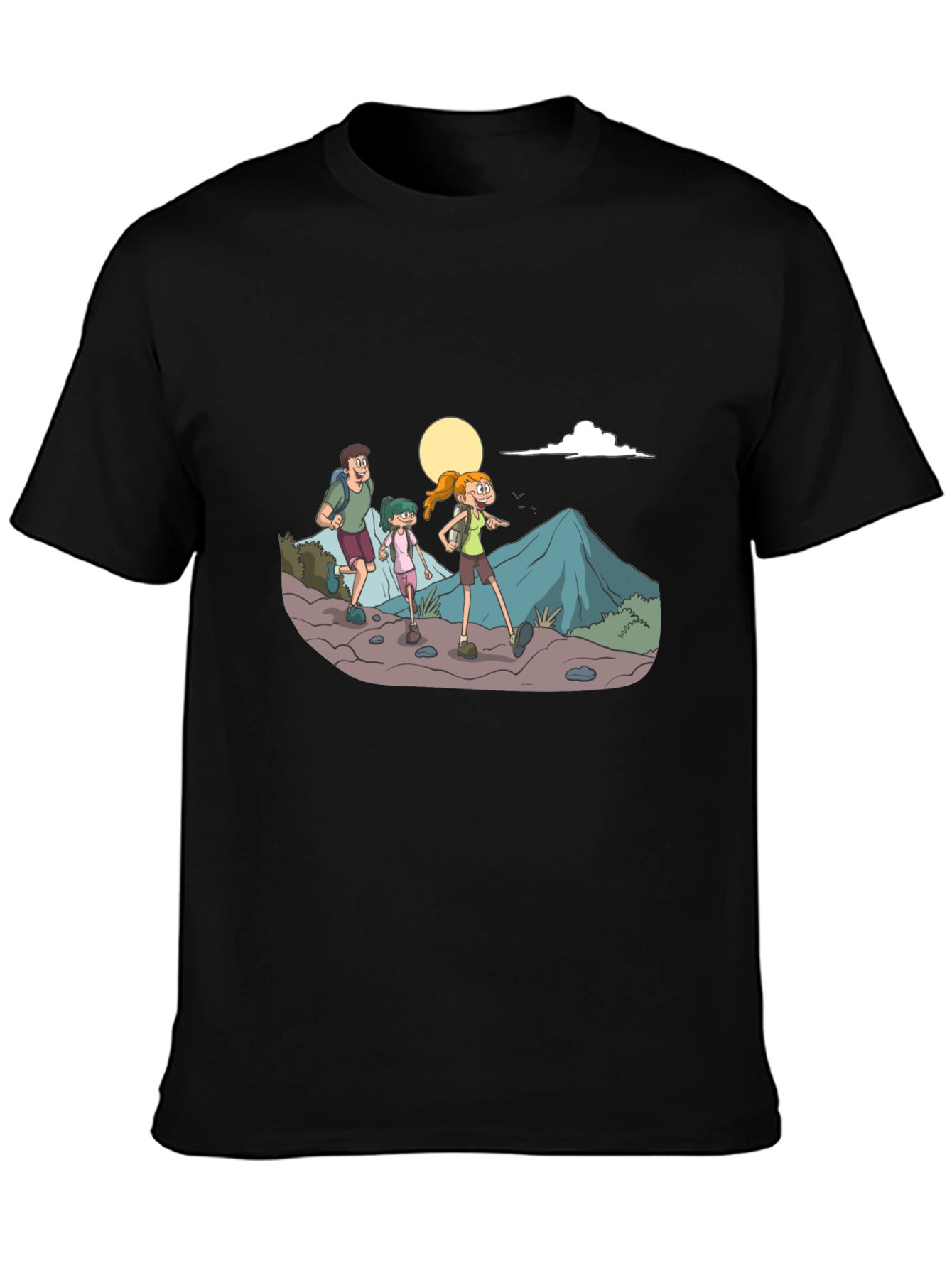 Hiking Family Graphic Tee - Black Cotton