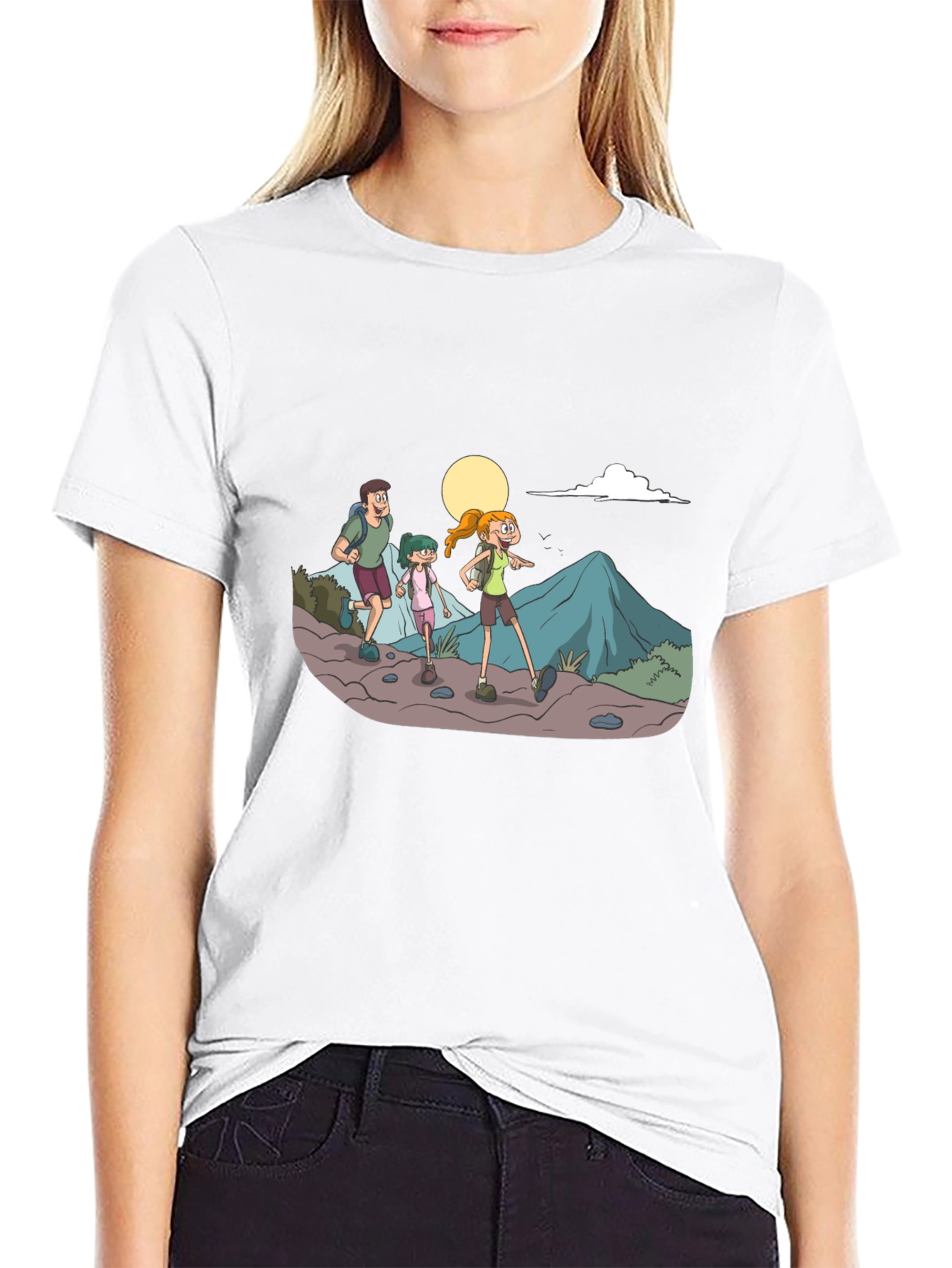 Hiking Family Graphic Tee - Black Cotton