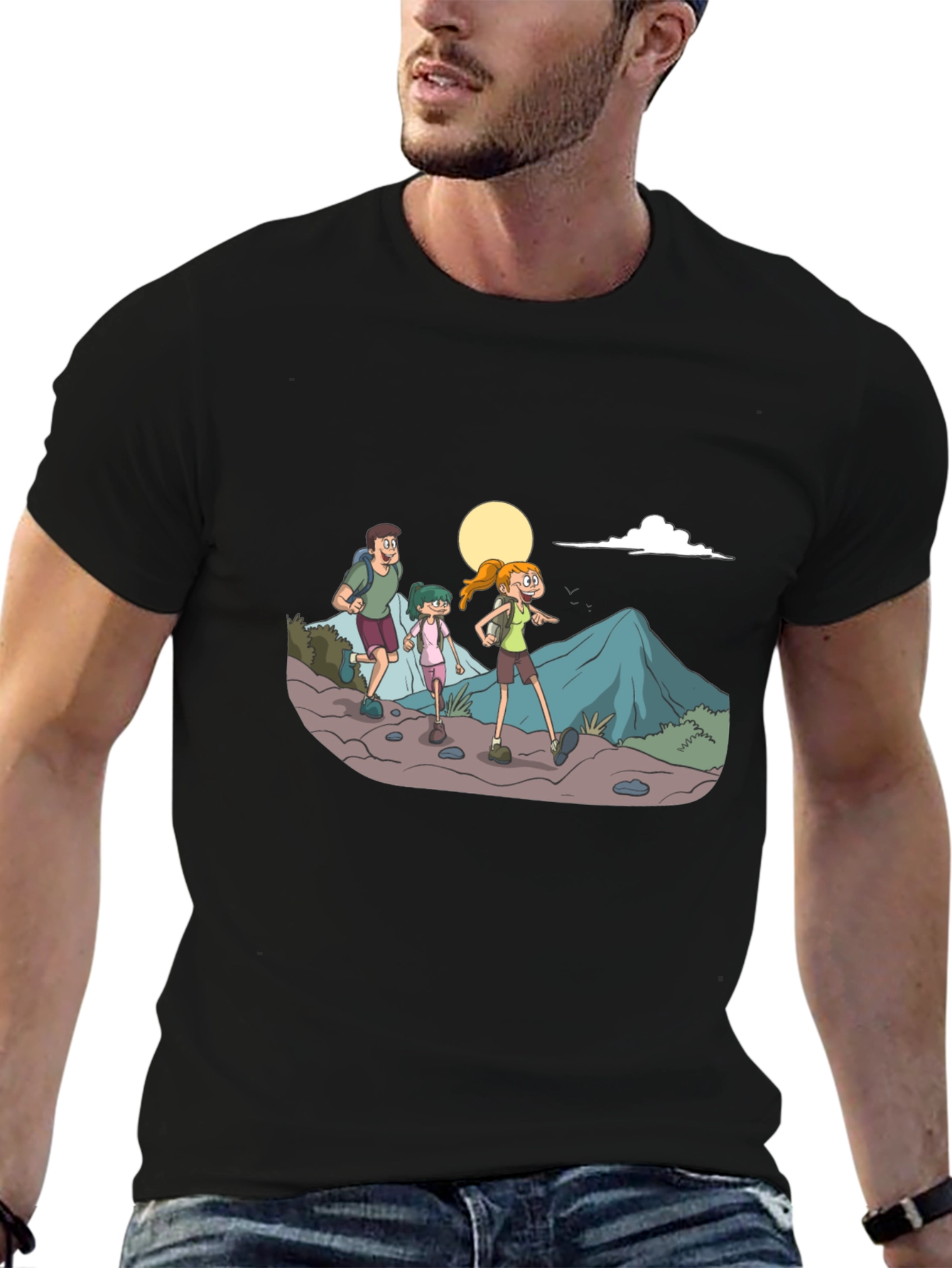 Hiking Family Graphic Tee - Black Cotton