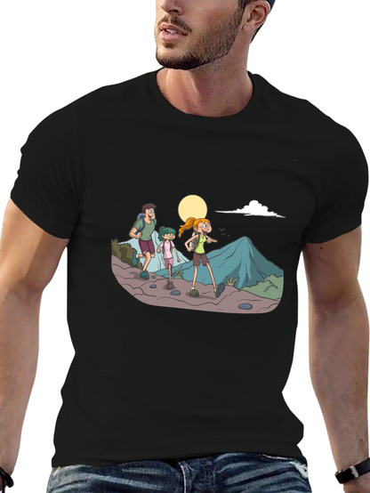 Hiking Family Graphic Tee - Black Cotton