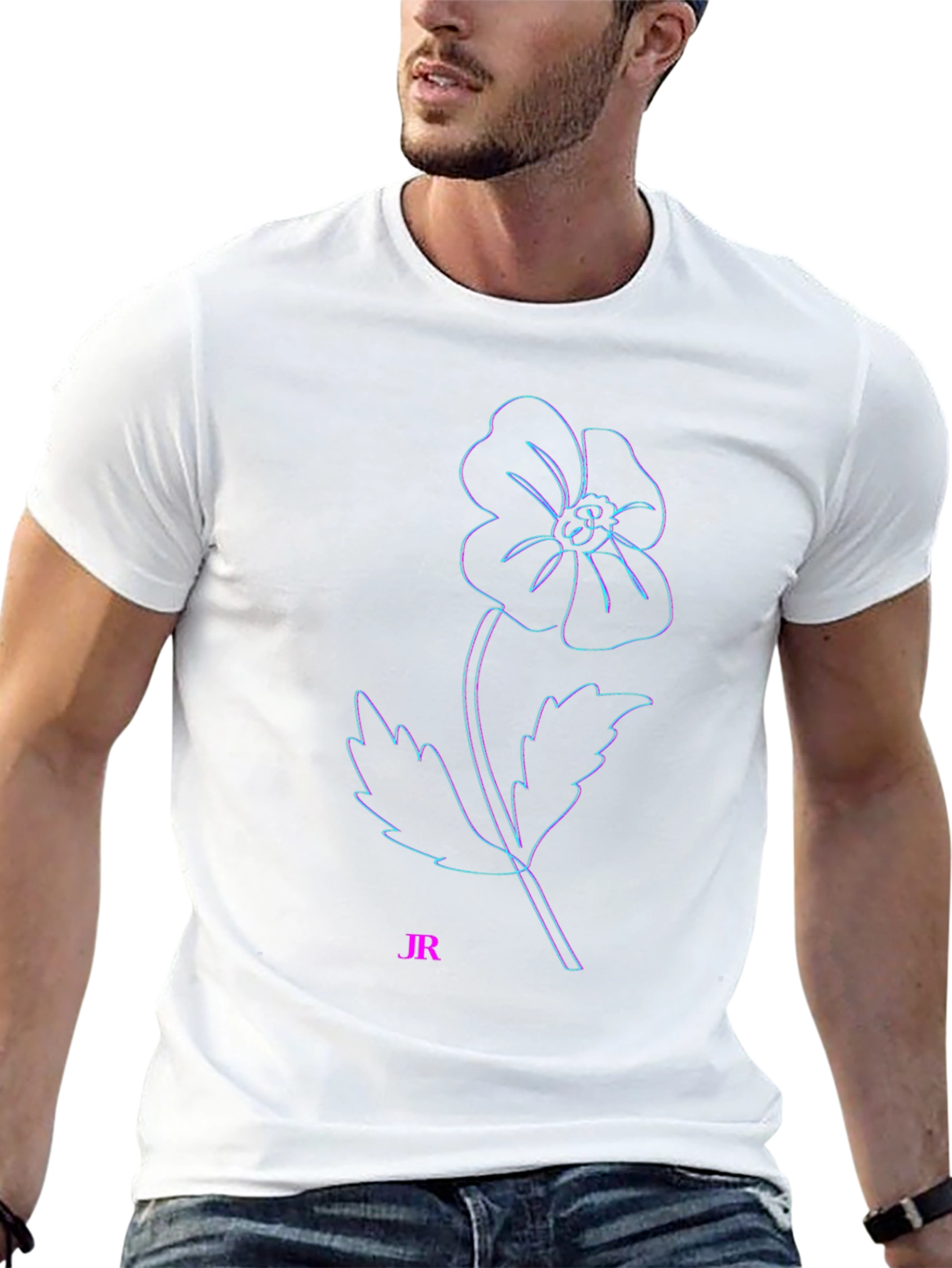 Modern Flower Outline Black T-Shirt