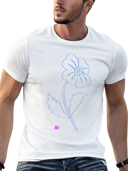Modern Flower Outline Black T-Shirt
