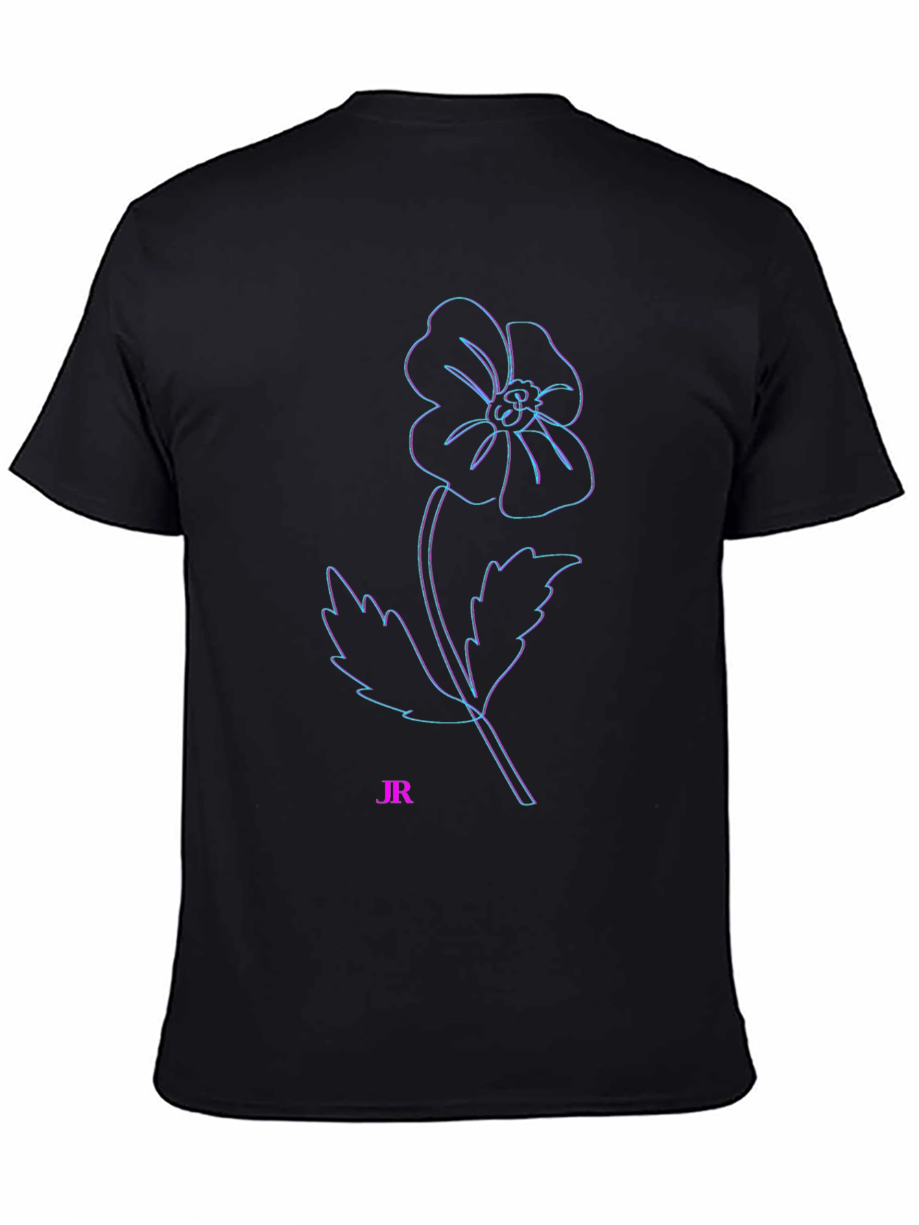 Modern Flower Outline Black T-Shirt