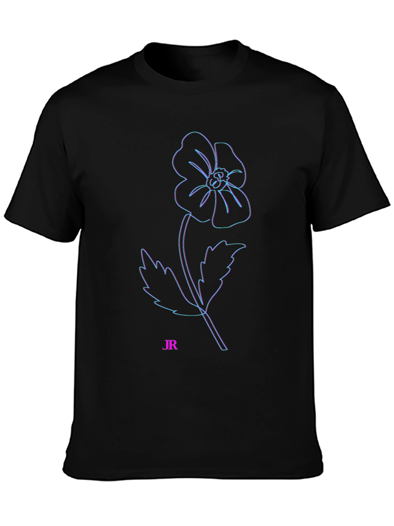 Modern Flower Outline Black T-Shirt