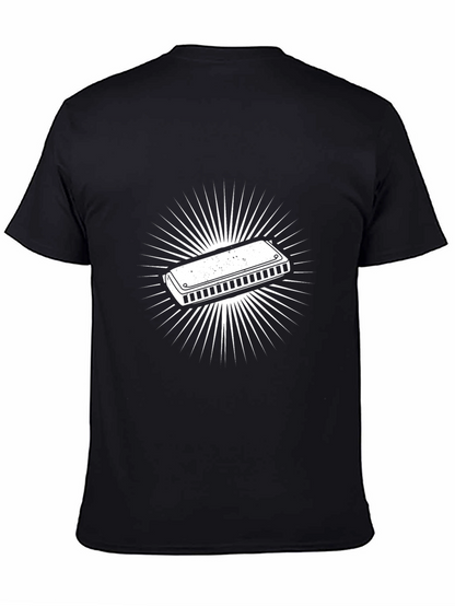Harmonica Graphic Tee - Black Cotton Casual T-Shirt