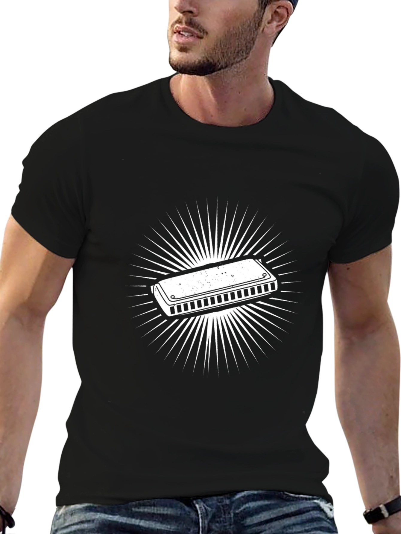 Harmonica Graphic Tee - Black Cotton Casual T-Shirt