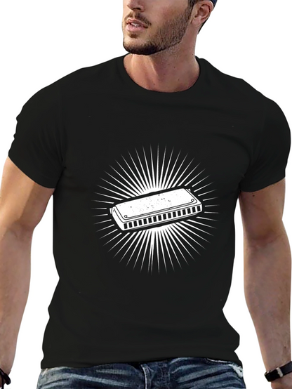 Harmonica Graphic Tee - Black Cotton Casual T-Shirt