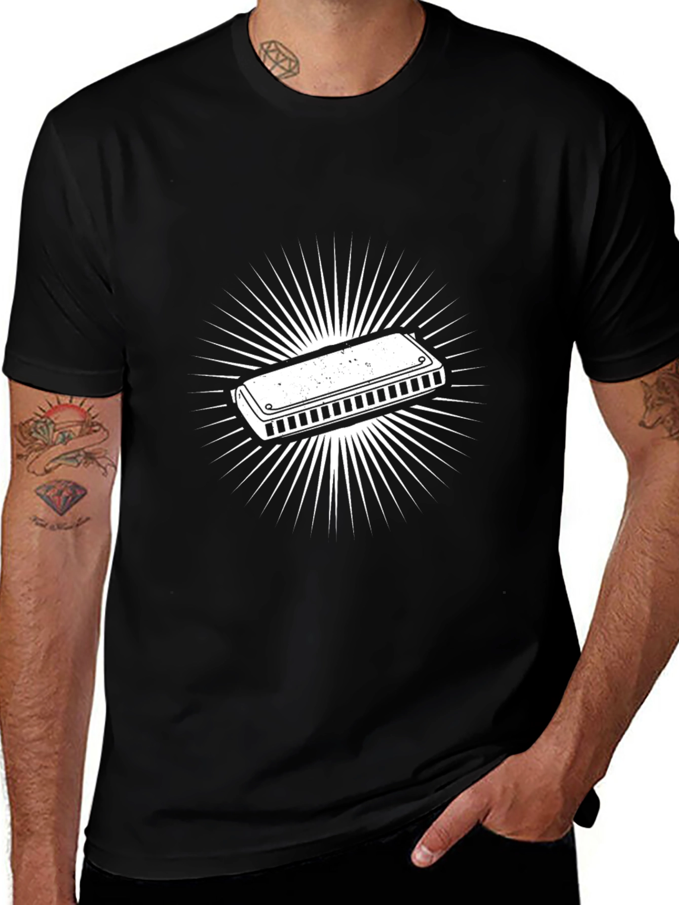Harmonica Graphic Tee - Black Cotton Casual T-Shirt