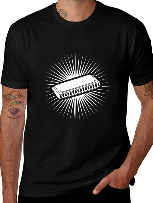 Harmonica Graphic Tee - Black Cotton Casual T-Shirt
