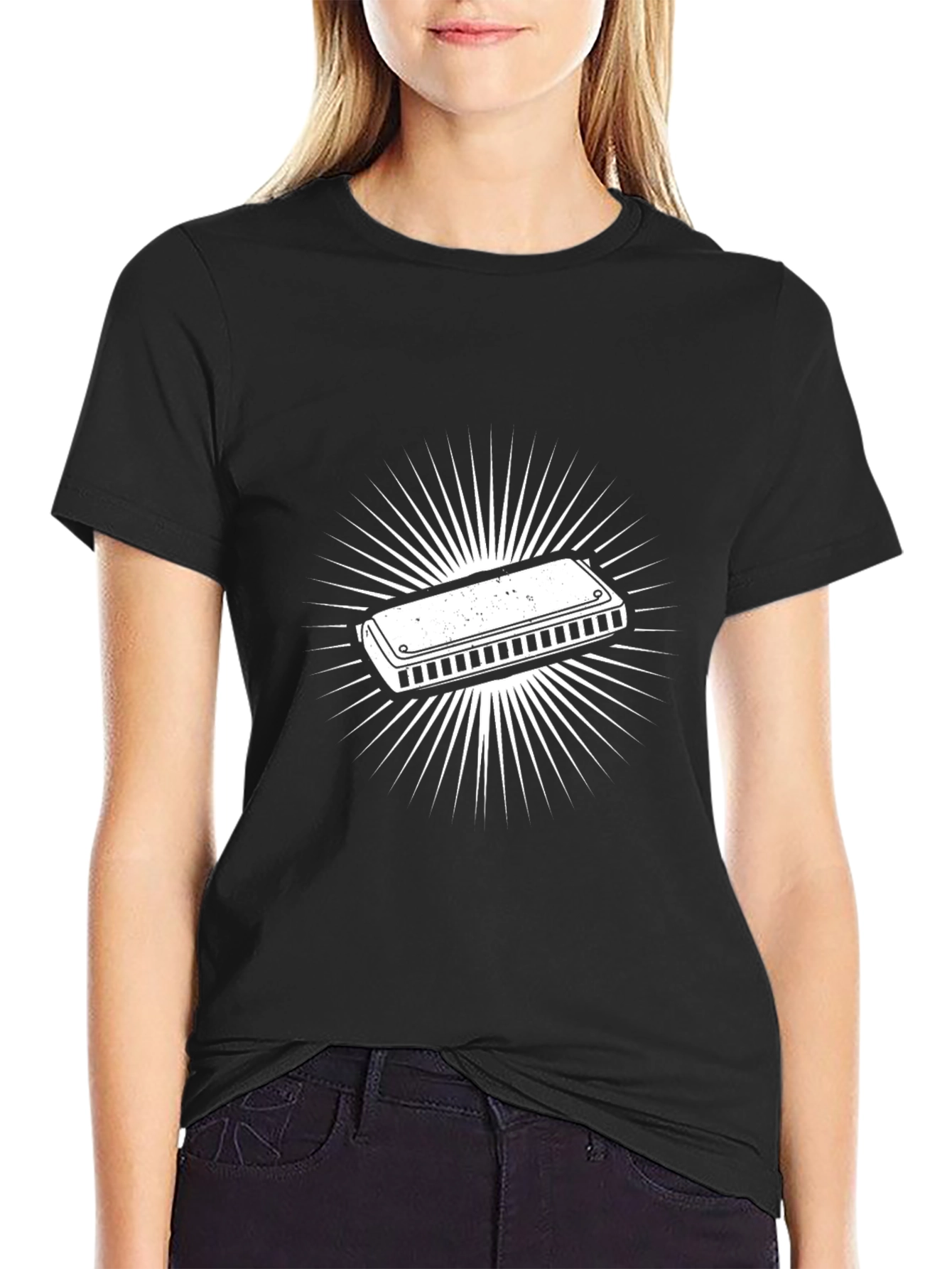 Harmonica Graphic Tee - Black Cotton Casual T-Shirt