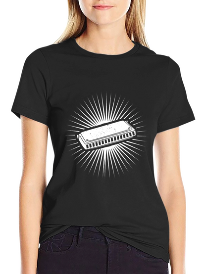 Harmonica Graphic Tee - Black Cotton Casual T-Shirt