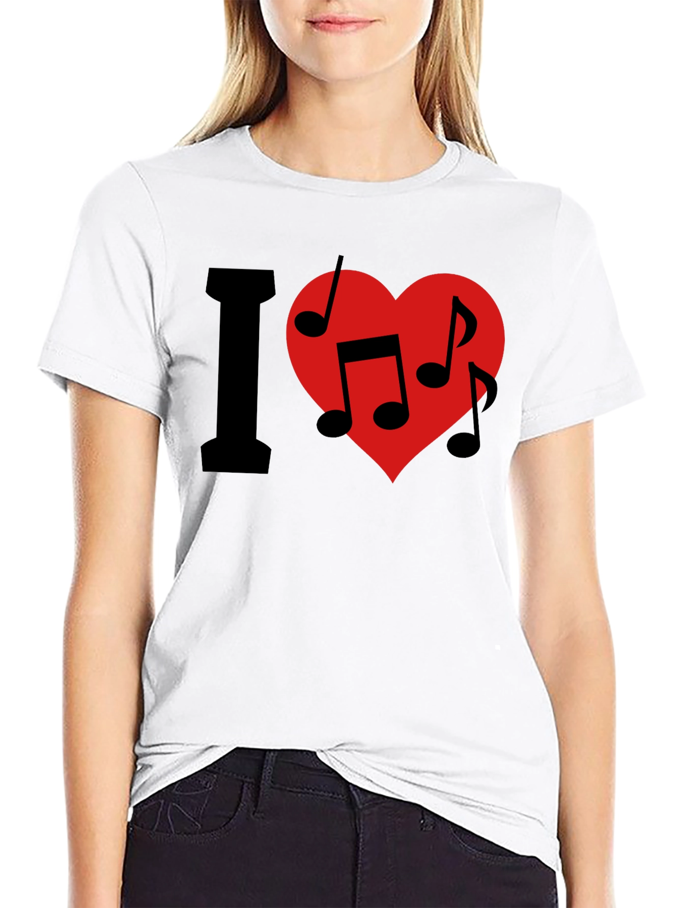 I Love Music T-Shirt - Crew Neck - Black