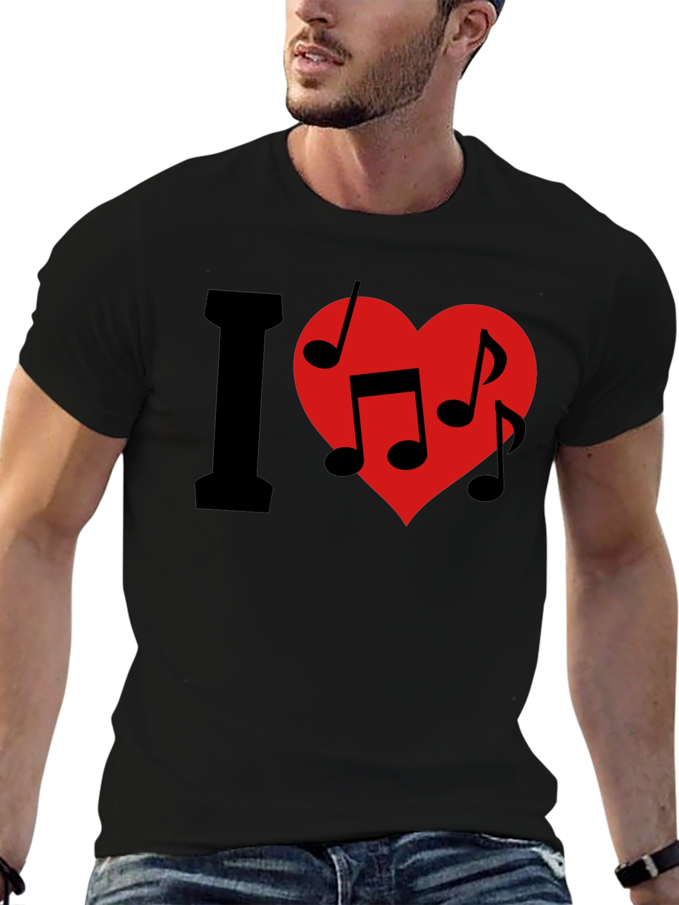 I Love Music T-Shirt - Crew Neck - Black
