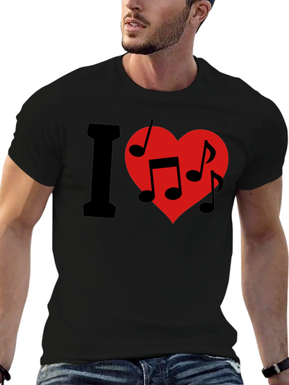 I Love Music T-Shirt - Crew Neck - Black