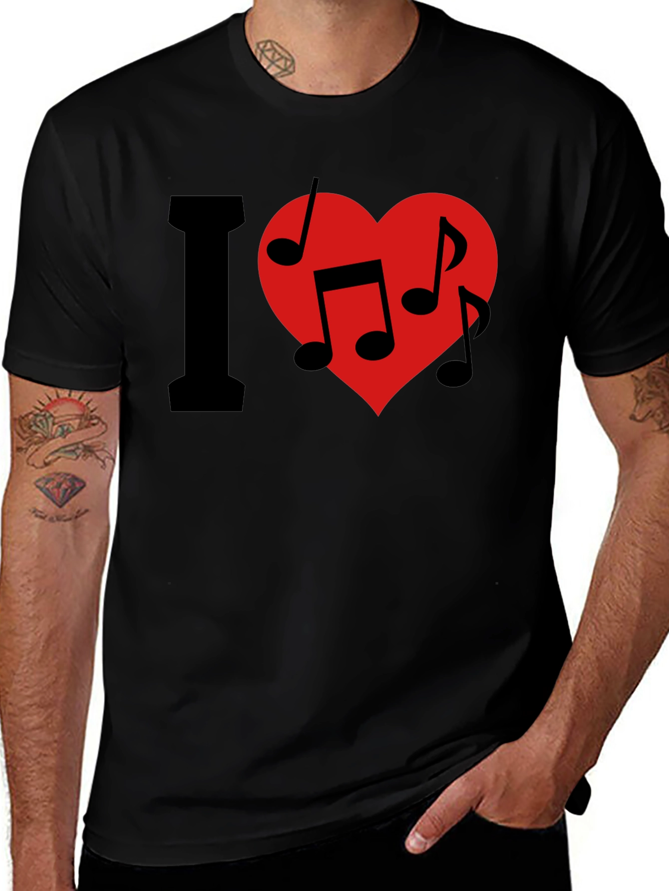I Love Music T-Shirt - Crew Neck - Black