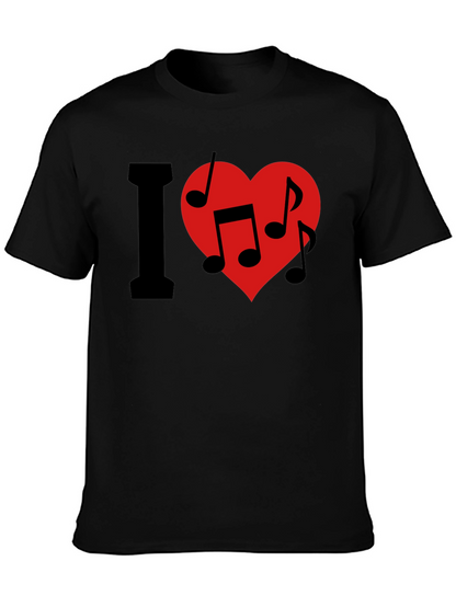 I Love Music T-Shirt - Crew Neck - Black