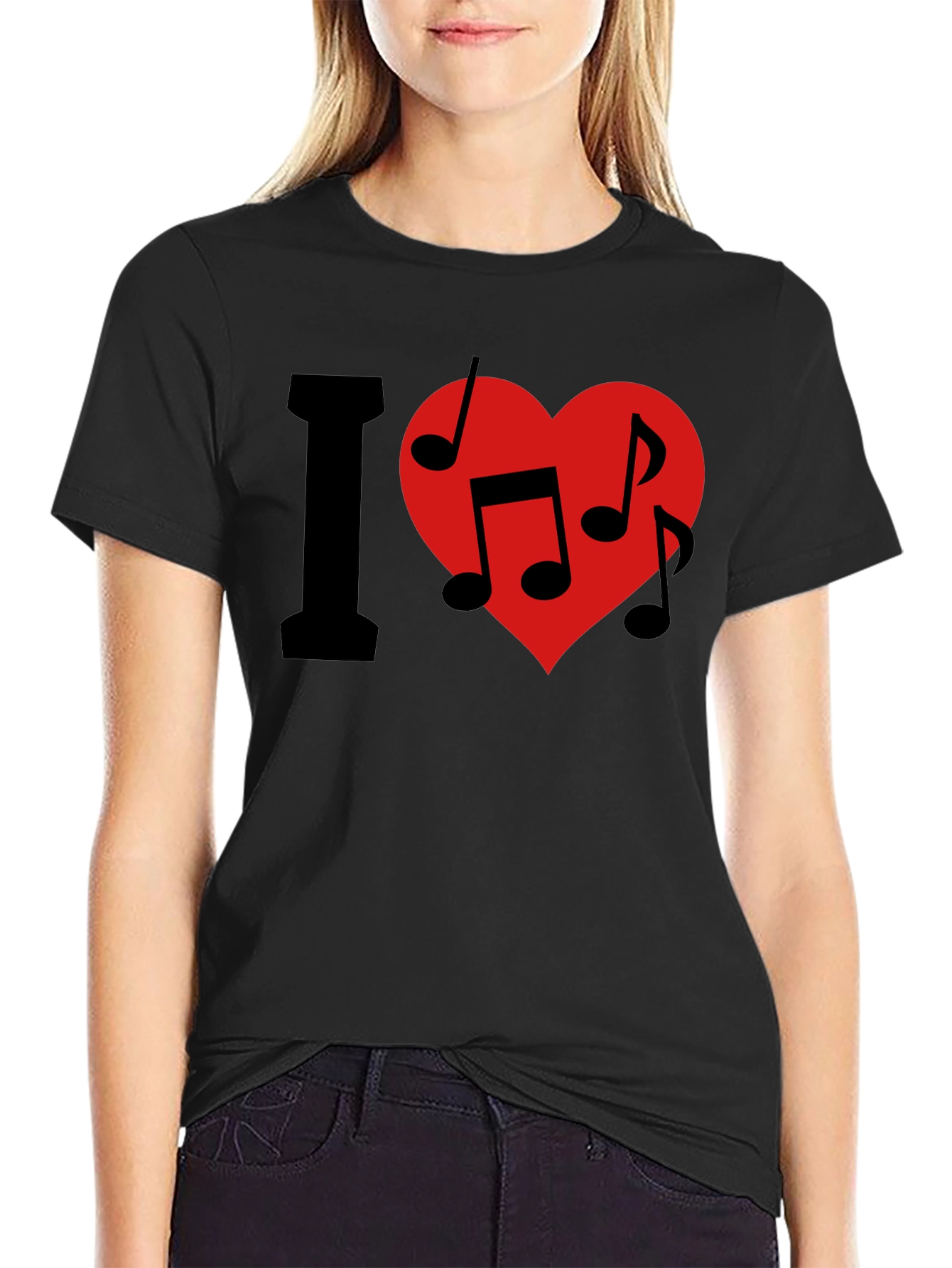 I Love Music T-Shirt - Crew Neck - Black