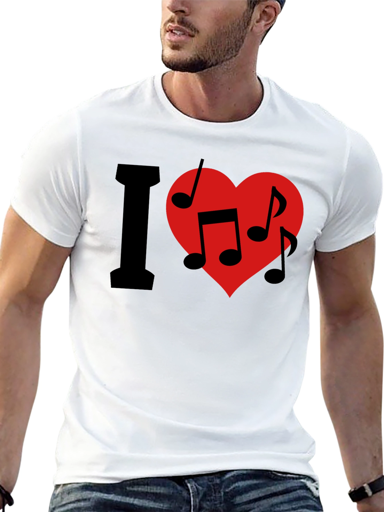 I Love Music T-Shirt - Crew Neck - Black