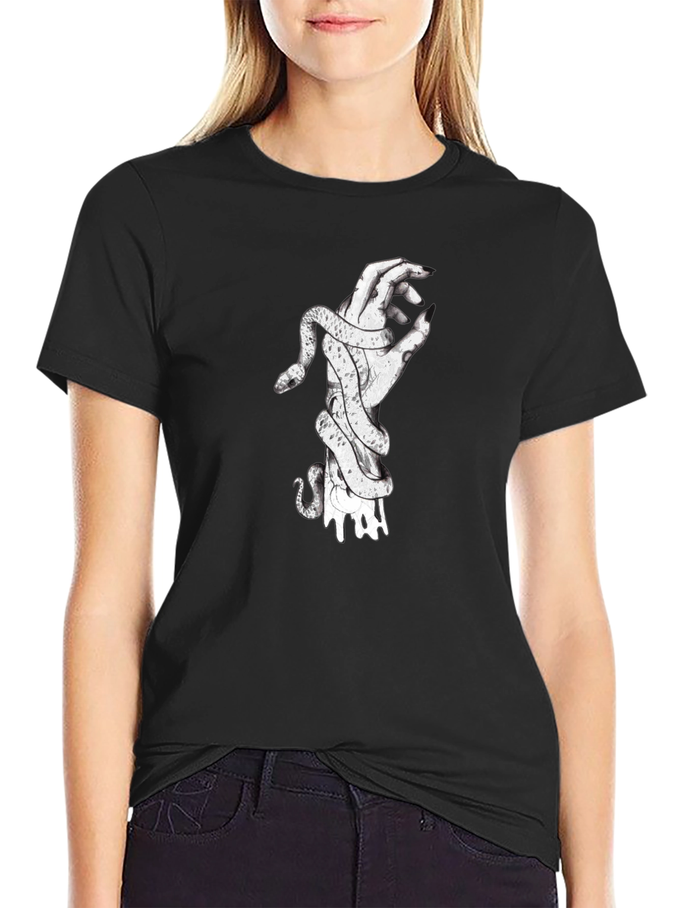 Snake Wrapped Around Hand Graphic Tee - Black