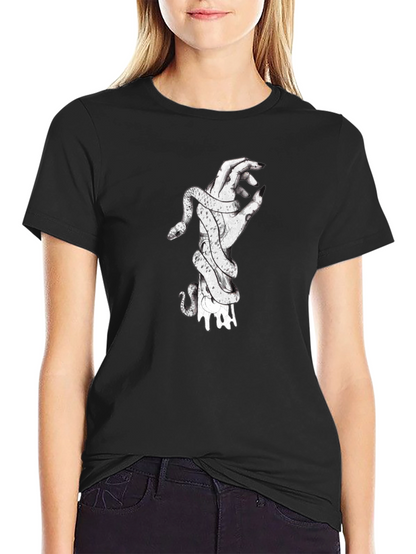 Snake Wrapped Around Hand Graphic Tee - Black