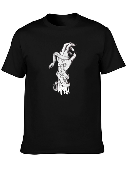 Snake Wrapped Around Hand Graphic Tee - Black