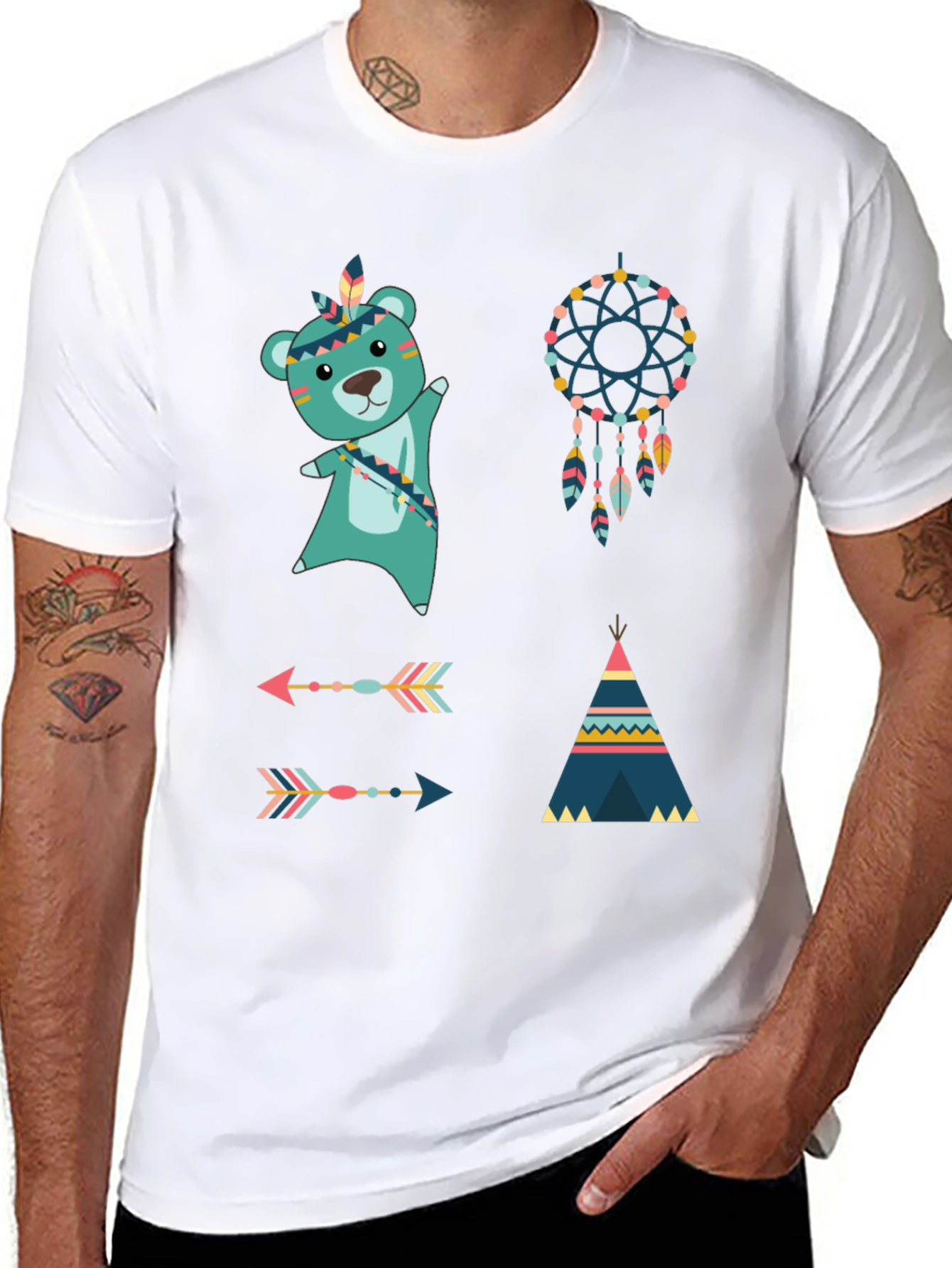 Native American T-Shirt: Bear Dreamcatcher Arrows Tee