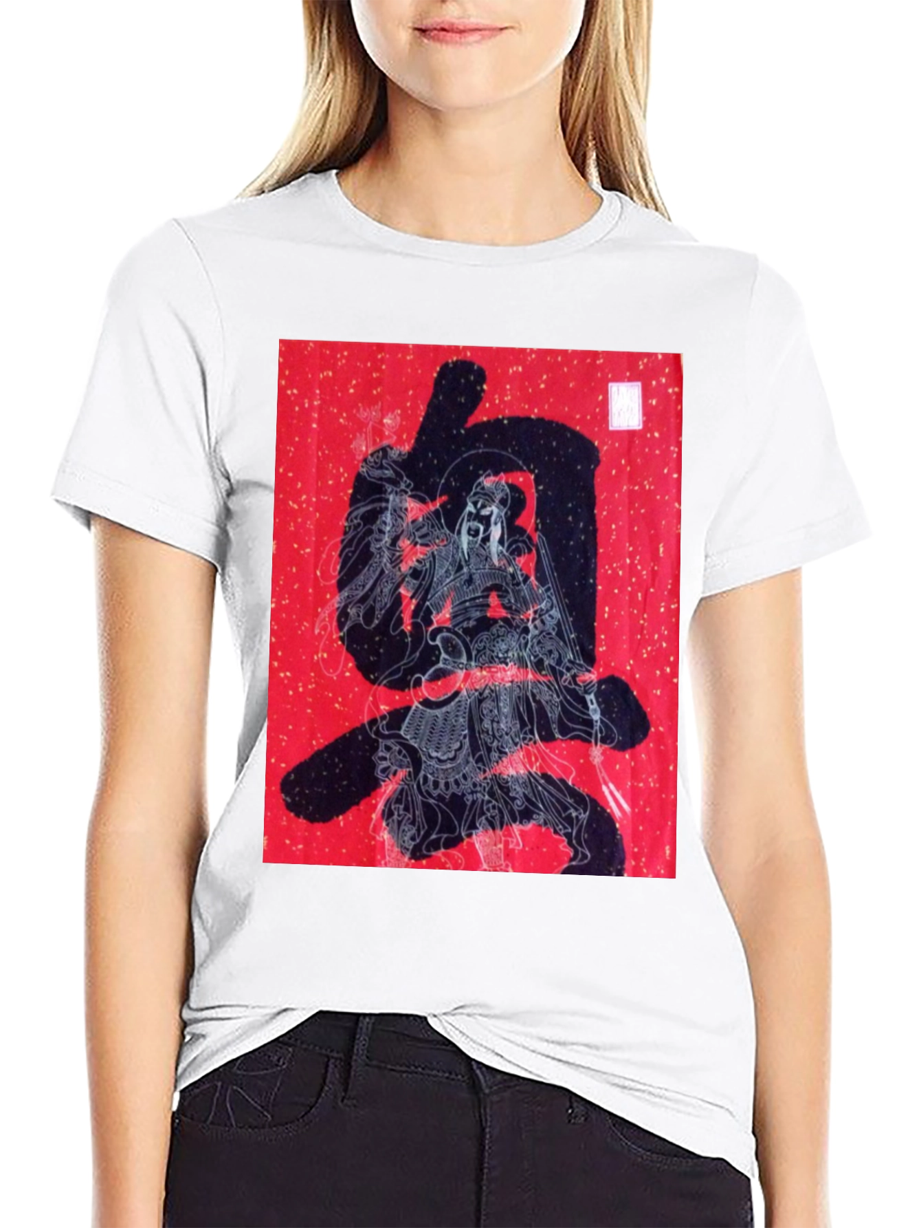 Graphic Tee: Samurai Warrior on Red Print