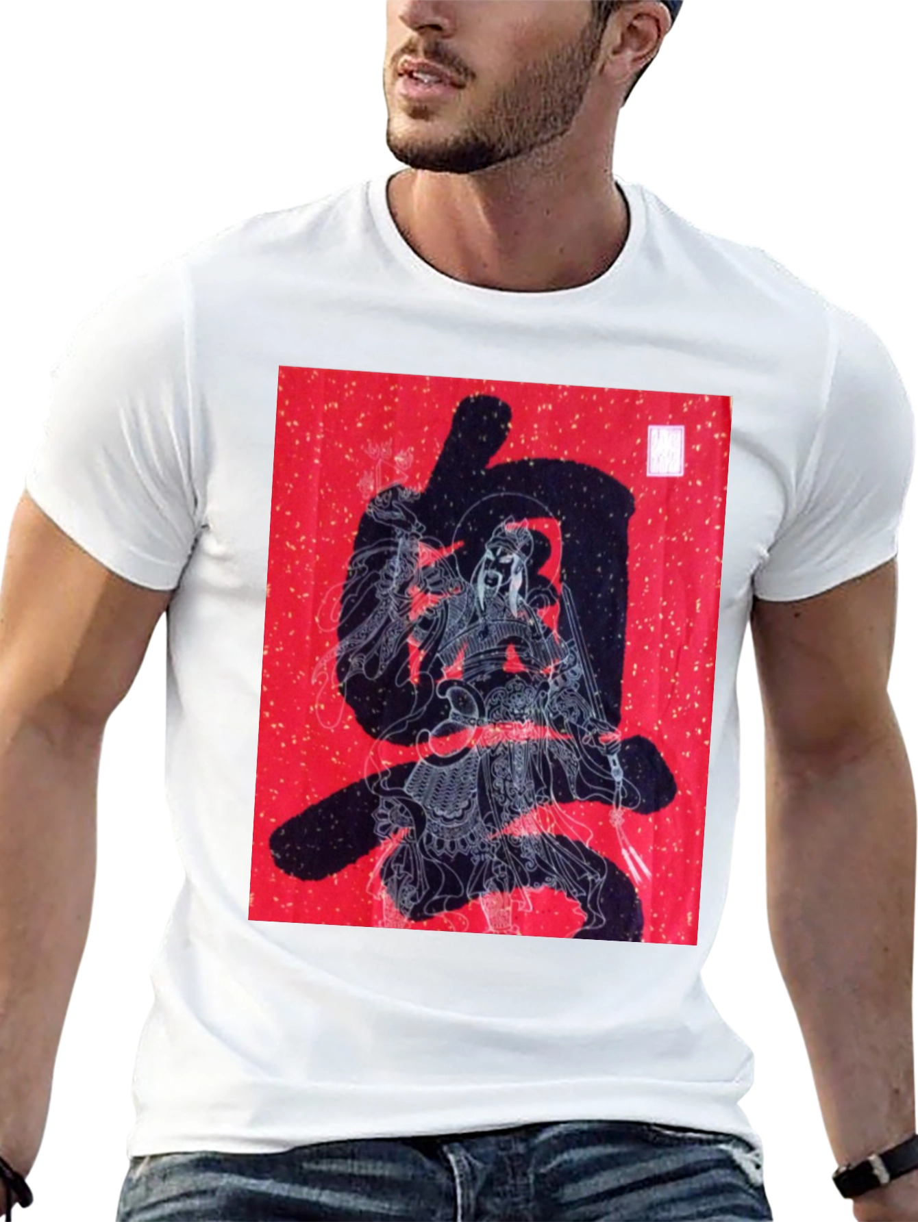 Graphic Tee: Samurai Warrior on Red Print