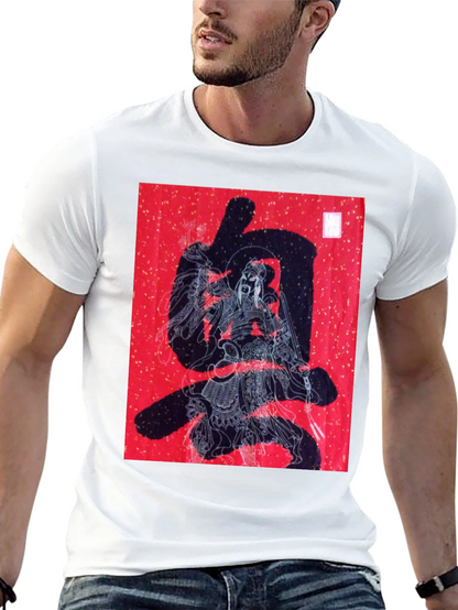 Graphic Tee: Samurai Warrior on Red Print