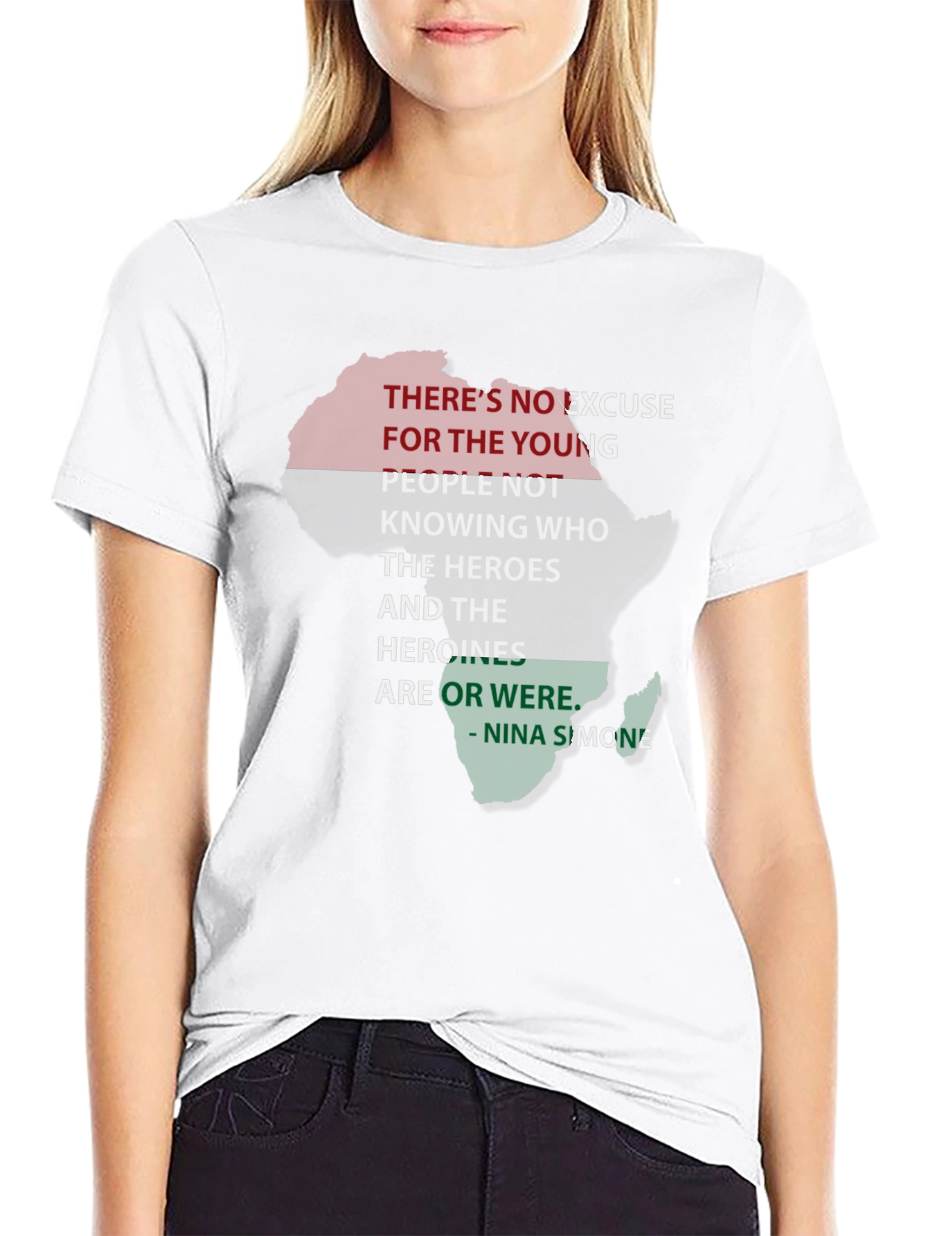 Black T-Shirt Nina Simone Quote Pan-African Flag Africa Shape