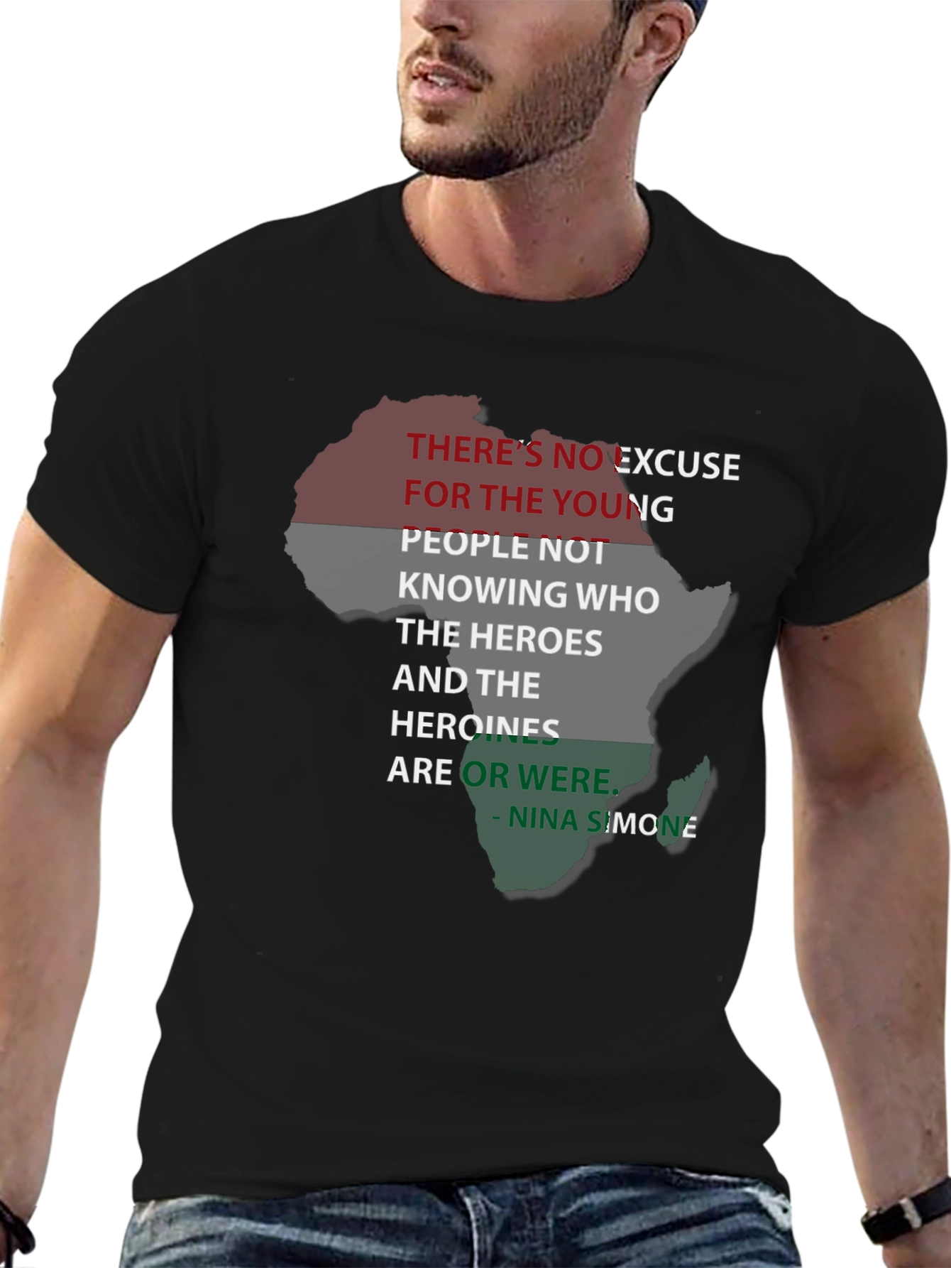 Black T-Shirt Nina Simone Quote Pan-African Flag Africa Shape