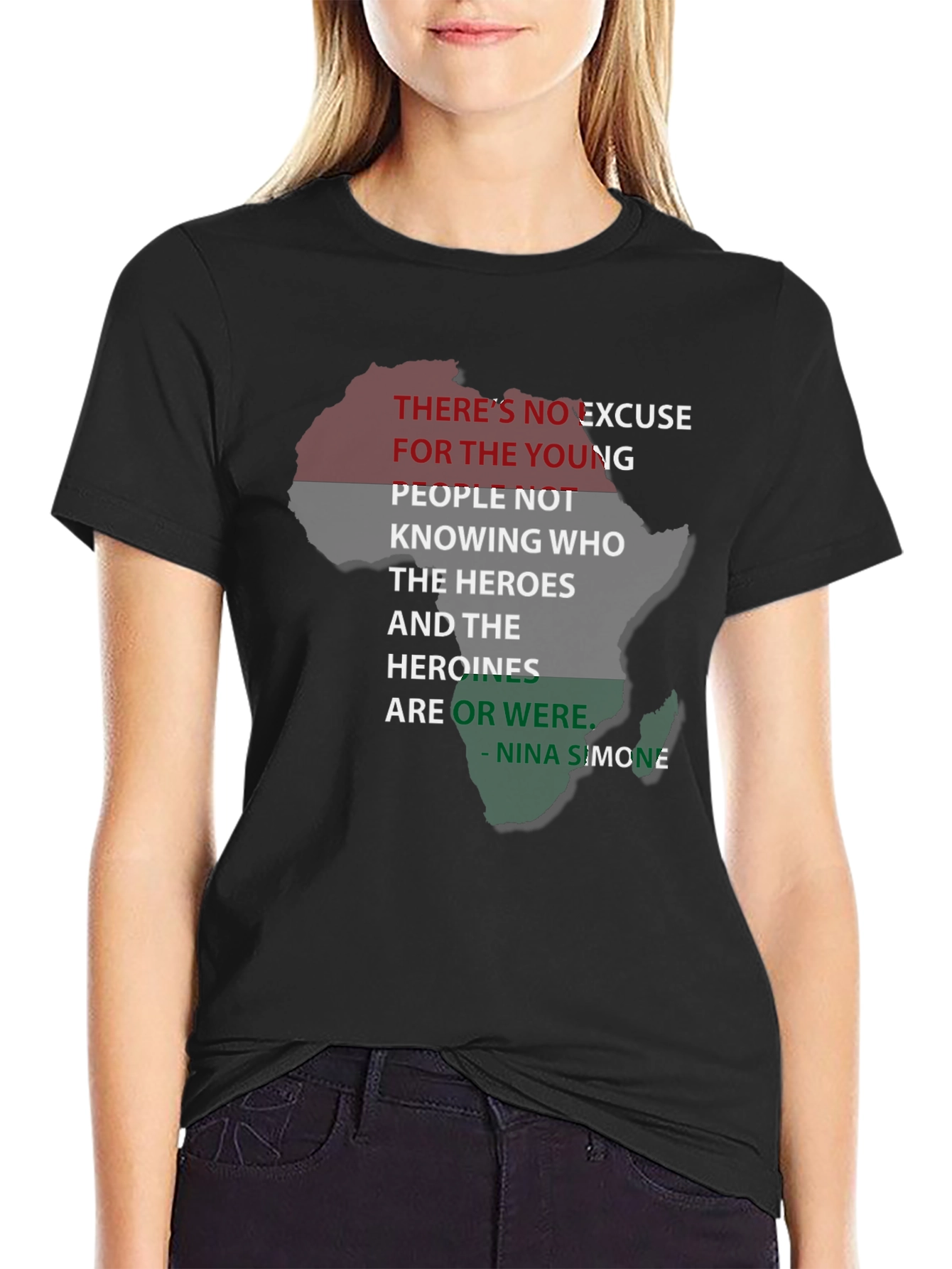 Black T-Shirt Nina Simone Quote Pan-African Flag Africa Shape